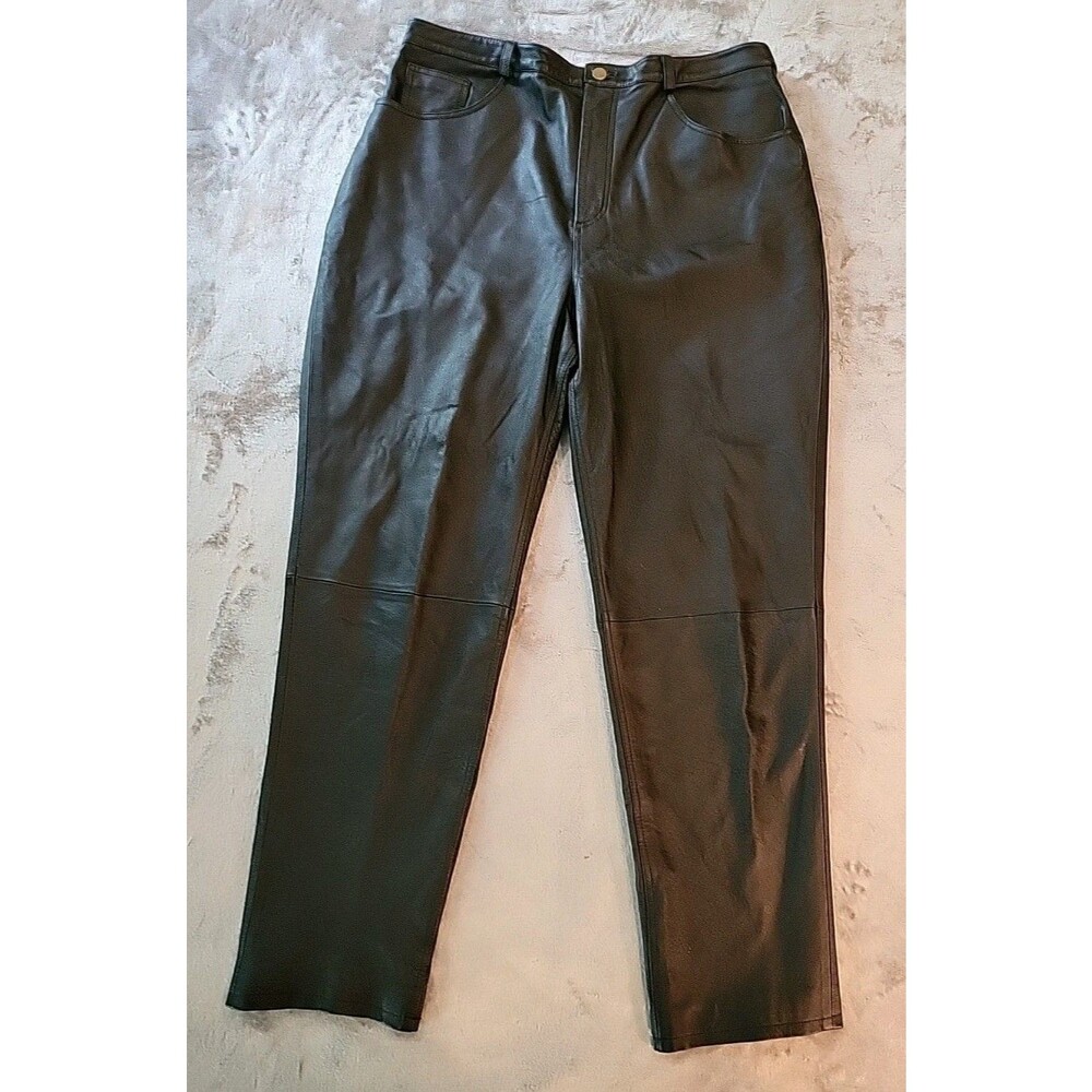 VTG Bagatelle High Rise Leather Pants Womens Sz 16 Straight Leg Lined Black Moto - Picture 2 of 11
